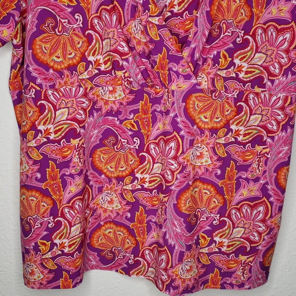 Chaps Floral Paisley Liquid Knit Babydoll Blouse Size 2X Plus Size Bohemian